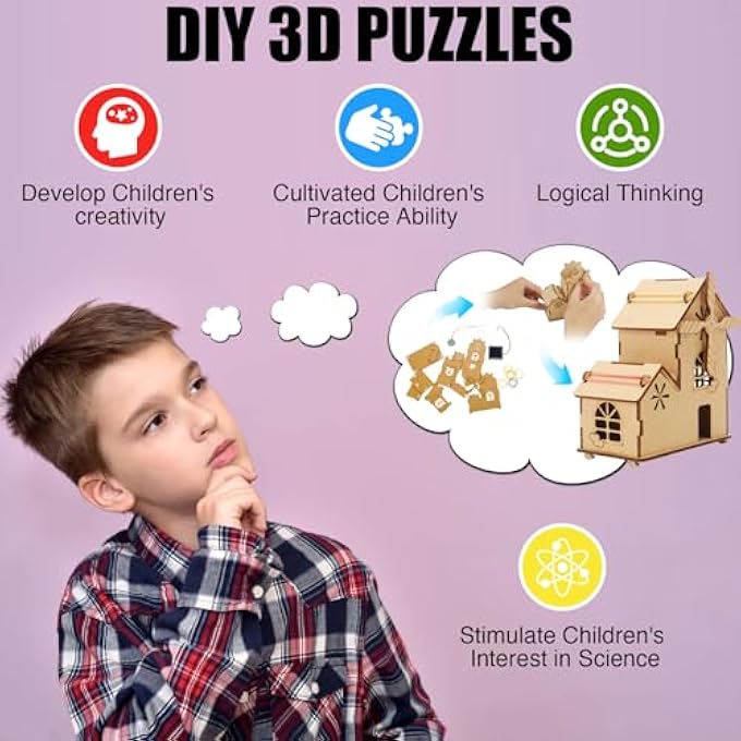 DIY SOLAR WINDMILL HOUSE,3D WOODEN PUZZLE,STEM EDUCATIONAL SCIENCE CRAFT MODEL KIT FOR KIDS AGES 8-12.WITH CLEAR ENGLISH INSTRUCTION AND OUTER BOX. - Image 2